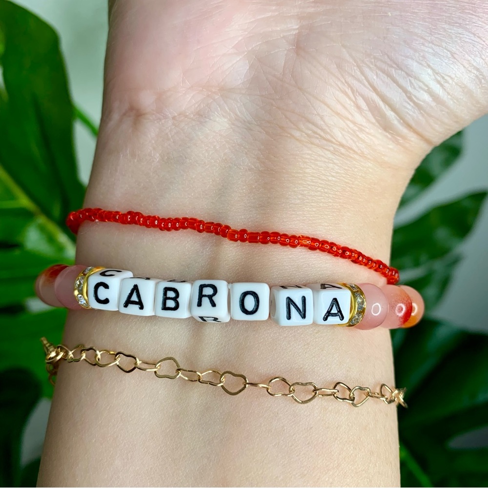 Cabrona Red & Gold Beaded Letter Beaded Bracelet Set of 3